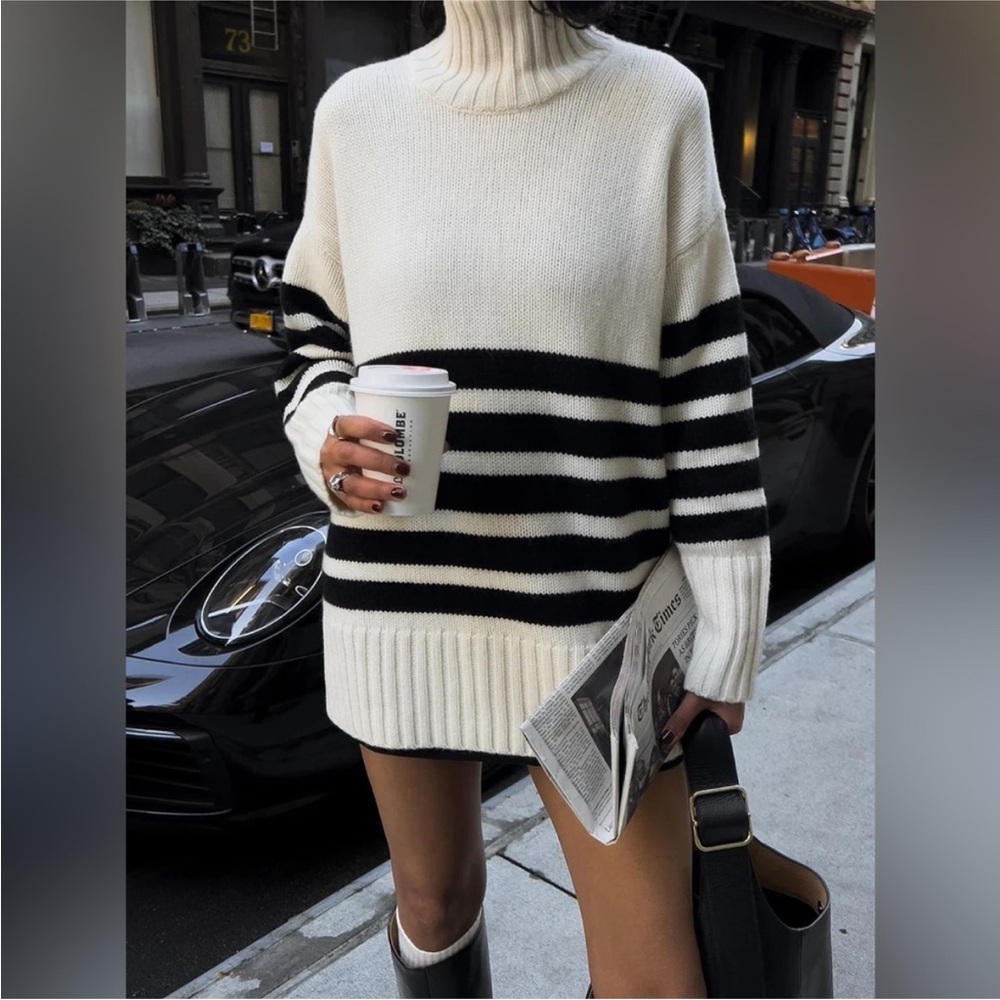 NWT Commense Miss Paris Mock Neck Stripe Sweater Black/White Women's Sweater XS - Picture 6 of 13